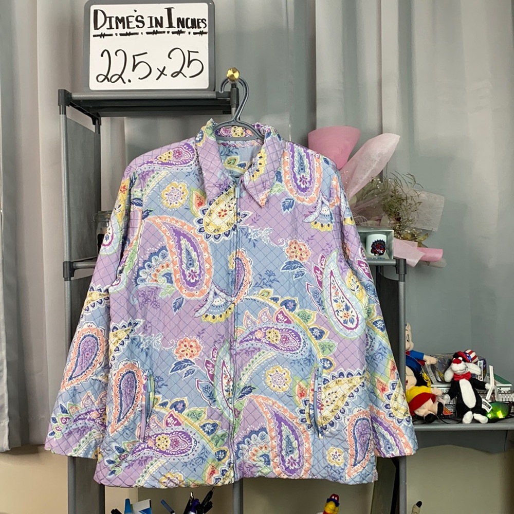 VTG Purple Paisleys Art AOP Silk Jacket